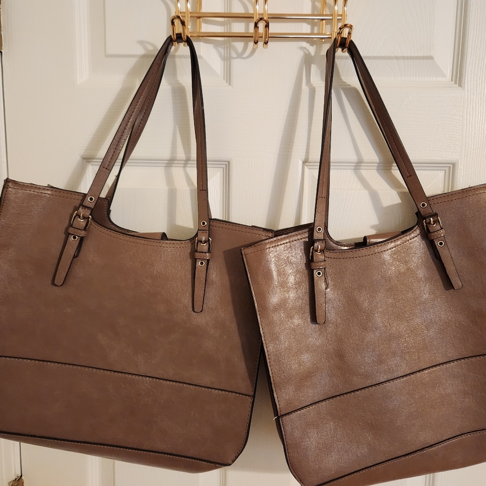 2 Taupe Tote Bags - Like New